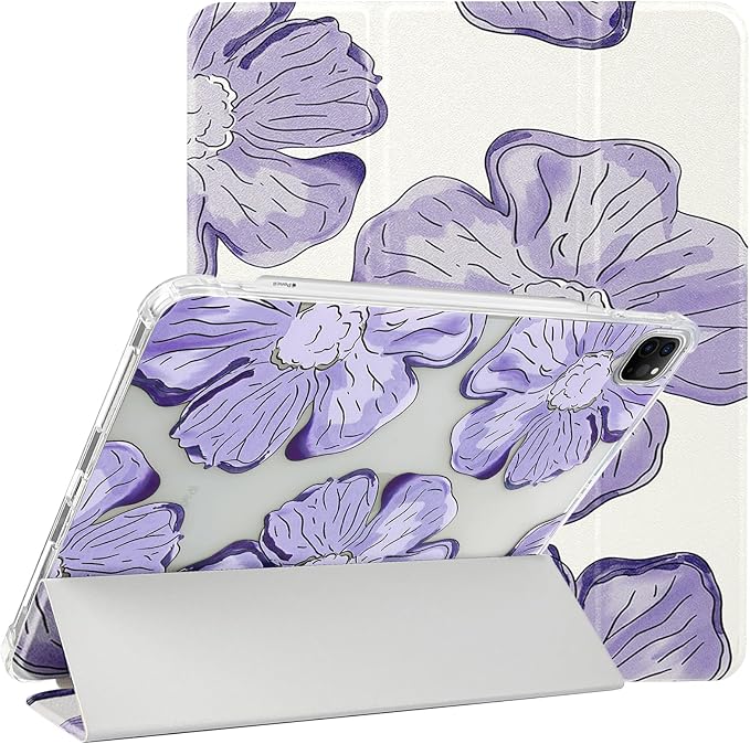 Lovmooful for iPad 9/8/7 Gen Case with Pencil Holder Cute-Bear Flower | Fit for iPad 9/8/7 (10.2-Inch2021/2020/2019 Model9th/8th/7th Generation)Soft TPUTrifold StandProtectiveGirly