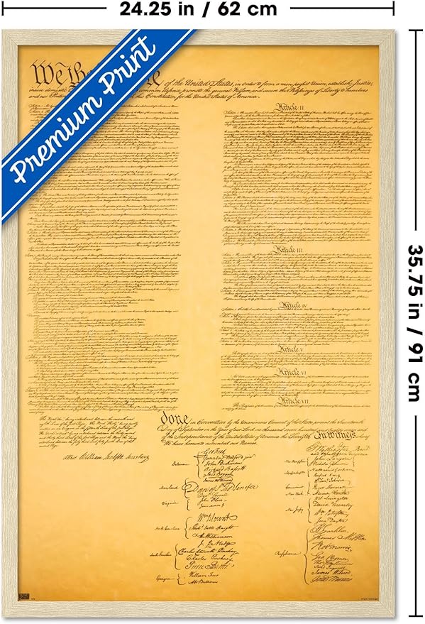 The Constitution Wall Poster, 34L" x 22.4W", Blonde Framed Version