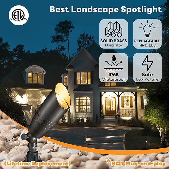 Low Voltage Spotlight LED - 12V Outdoor Light Fixture Weather Proof, Brass Landscape Lights Bullet, Hardwired Coastal Bronze for Flag Sign Without Bulbs (10 Pack)