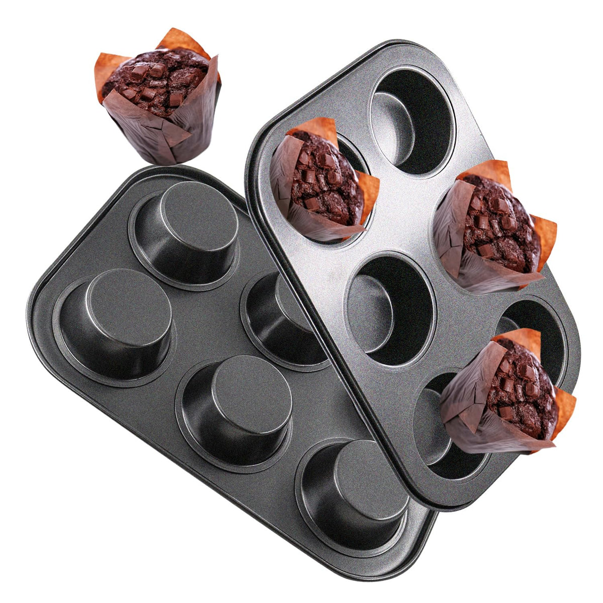 DRAONGYE 2 Packs Round Muffin Baking Pan, Premium Steel Muffin Pan for Baking, Nonstick Cupcake Tin Cheesecake Pans, Bakeware Muffin Top Pan (24 Cups, Black)