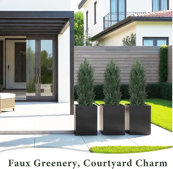 THE BLOOM TIMES 4ft Topiary Trees Artificial Outdoor Set of 2, UV Resistant Faux Cedar Pine Cypress Bushes & Shrubs, Fake Plants for Front Porch Outside Planter Patio Christmas Decor 4 Foot Tall