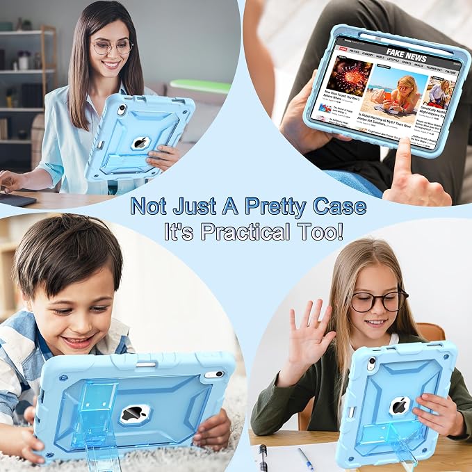 TIMISM Case for iPad 10th Generation 2022 iPad (A16) 11 Inch 2025 with Pencil Holder &amp Kickstand Translucent Hard PC Back Cover Heavy Duty Shockproof Protective Case for iPad 11/10 Clear Blue