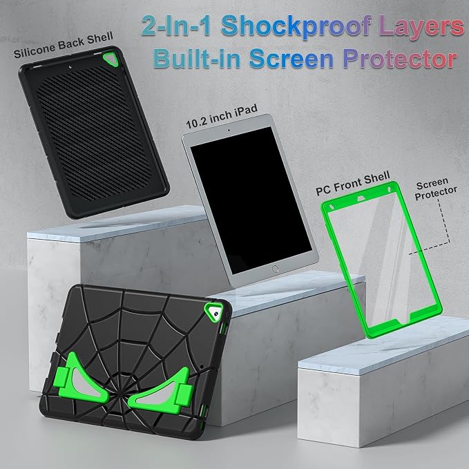 Nitupai Case for iPad 10.2 Case iPad 9th / 8th / 7th Generation Gen Case Heavy Duty Shockproof Rugged Protective Cover 10.2 Inch with Stand Black+Black