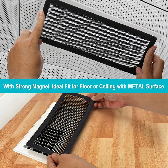 Magnetic Floor Register Vent Covers, 4 x 12 Inch Air Vent Filter Mesh, Sticky