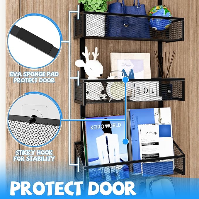 Kaiferty Over The Door Hooks Organizer, Coat Rack Over The Door Storage Hanger Towel Rack, Back of Door Storage Organizer for Bathroom,Bedroom,Kitchen,Office (Black, 4-Tier)