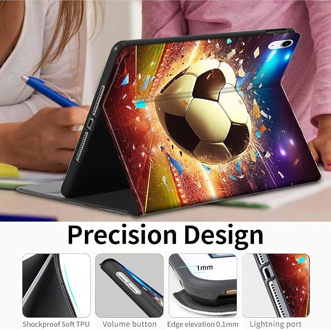 Case for iPad (A16) 11th Generation 11 Inch (2025)iPad 10th Generation 10.9 Inch (2022)PU Leather Slim Standing Smart Coverwith Auto Sleep/WakeBall on Fire