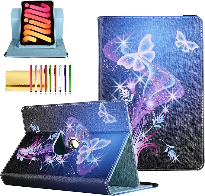 Universal 7 Inch Tablet Case Techcircle Ultra Slim Lightweight PU Leather Stand Folio Flip Wallet Protective Shell Case [Card Slots] [Magnetic Closure] for All 7 Android Tablet PC Cherry Blossom
