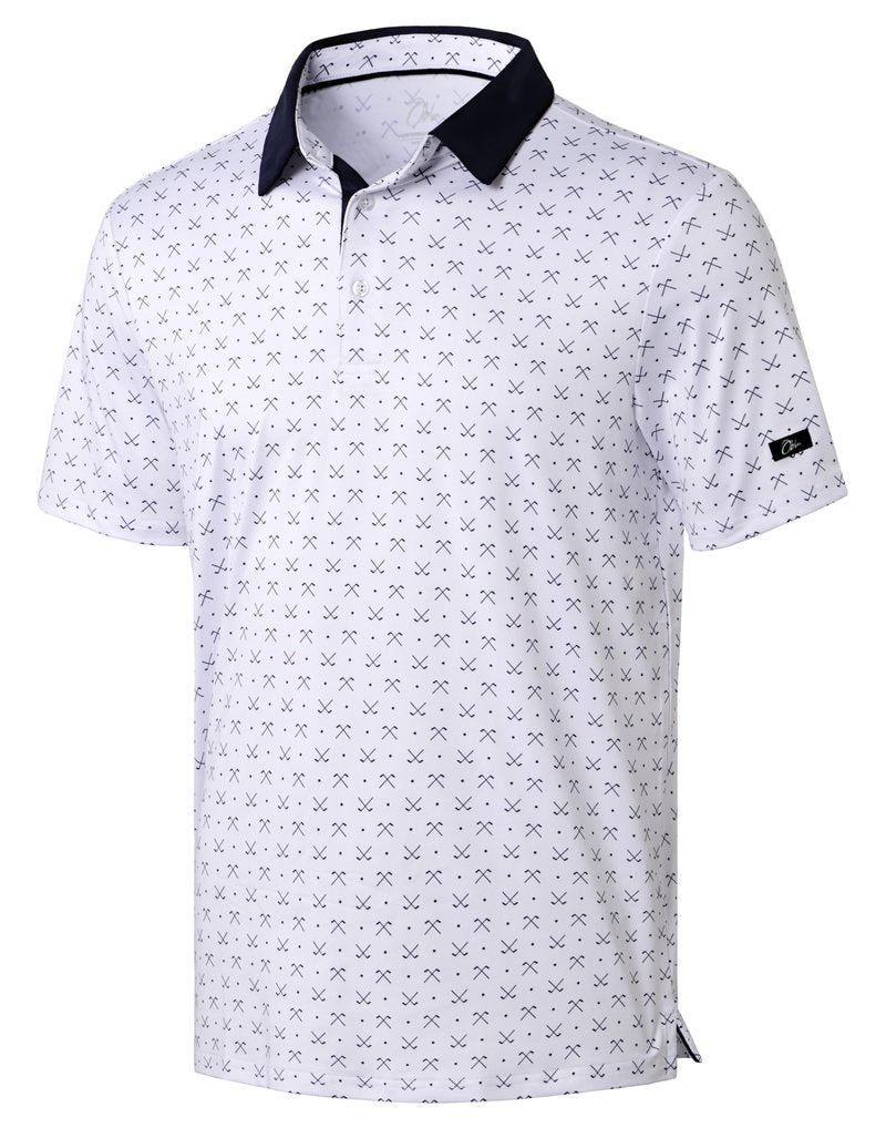 Obla Mens Golf Polo Shirts Short Sleeve Dry Fit Performance Moisture Wicking Casual Print Collared Golf Shirts for Men(White Golf Clubs_S)