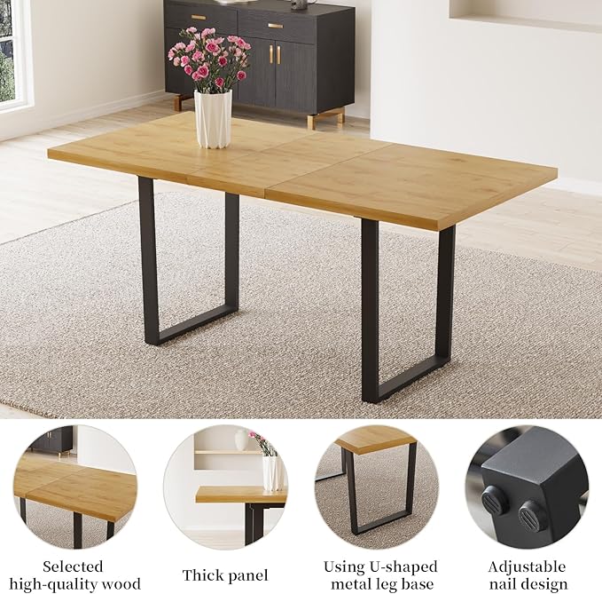 ZckyCine Dining Table Set for 6-8 People Kitchen Dining Room Table Set Extendable Wood Dining Table and 6 Upholstered Chairs, Home Kitchen Furniture
