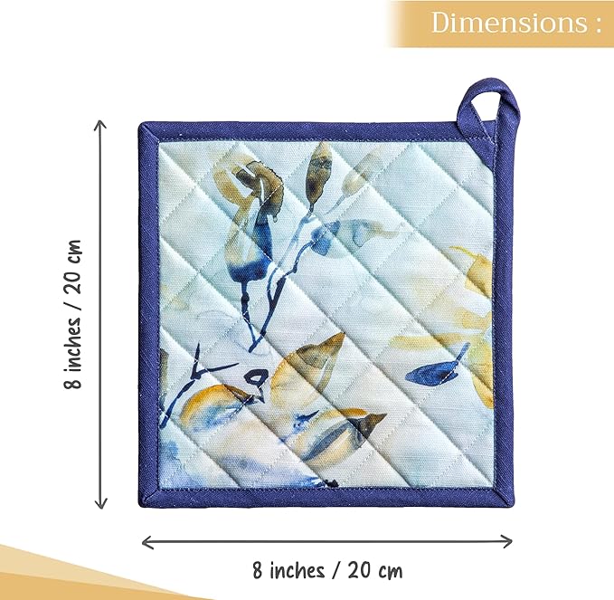 Maison d' Hermine Pot Holders set 100% Cotton Heat Resistant Potholders 8" x 8" Hot Pads with Loop BBQ, Cooking, Baking, Grilling, Kitchen, Handling Hot Pan Spring/Summer (Pack of 2, Lazy Summer Days)