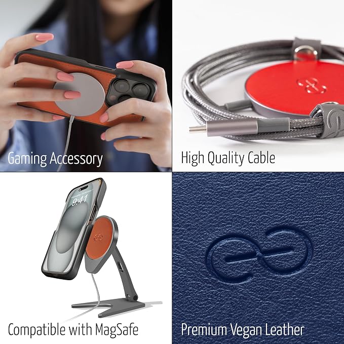Dreem Empower Magnetic Wireless Charger Pad – Compatible with MagSafe for iPhone 17/16/15/14/13/12 &amp Qi-Certified Devices – Premium Vegan Leather [RED]
