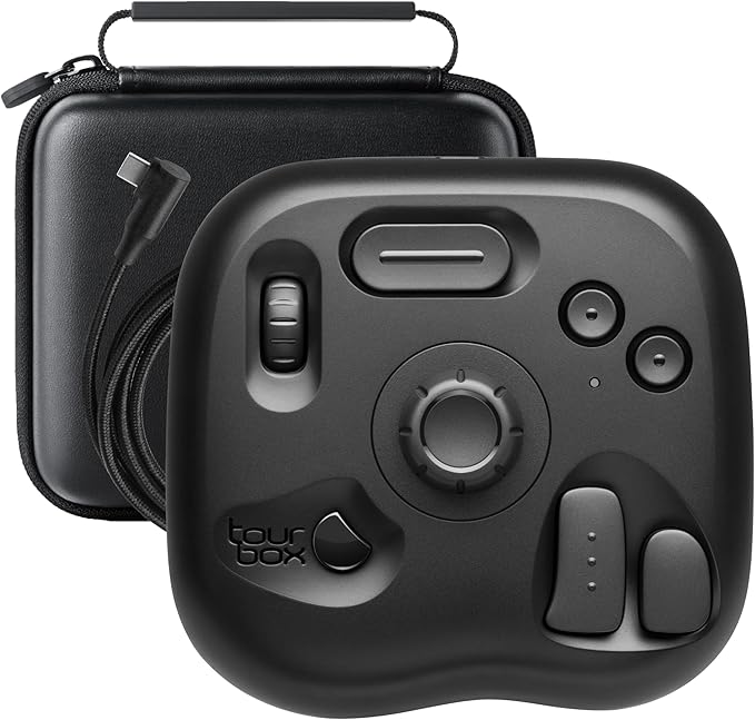 TourBox Lite - Editing Keyboard Compact, Artists Go-to Drawing Macro Keypad, Works with Clip Studio Paint & More, Creative Console Controller with Custom Software, Cable, Travel Bag - Wired Kit