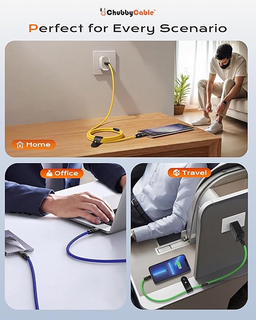 chubbycable 120W USB-A to C Cable Silicone Charging Cord Blue 6.6FT | 6mm Extra Thick 45000+ Bend Tested 480Mbps Data Transfer E-Marker Safety Chip Tangle-Free Design