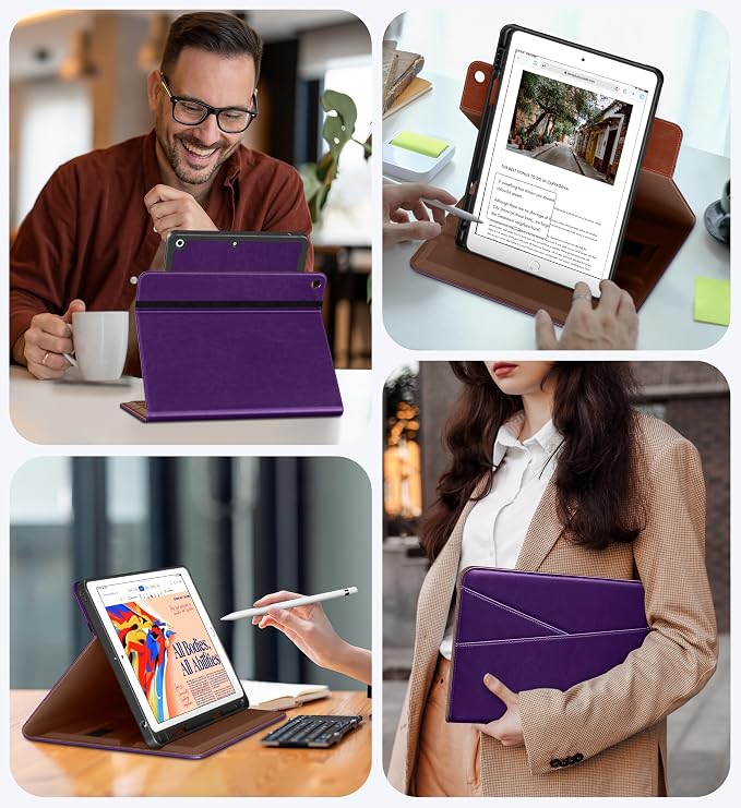 DTTO for iPad 9th/8th/7th Gen Case 10.2 Inch (2021/2020/2019) Brown | 360 Degree Rotating Premium Faux Leather Folio Stand Cover with Pencil Holder Auto Sleep/Wake Multiple Angles Hand Strap