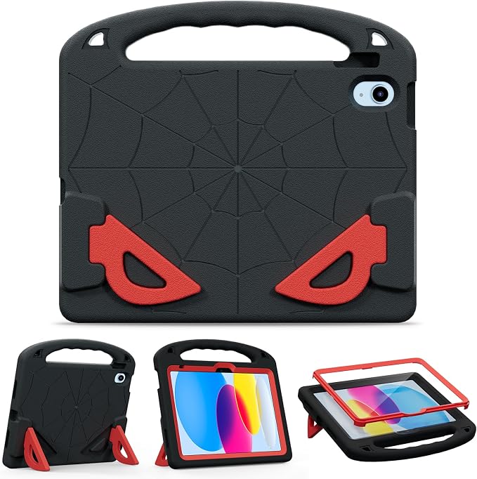 Kids Case for iPad A16 11th/ 10th Generation (2025/2022 Model) | iPad 11/ iPad 10 Full-Body Drop Protection cover with Screen Protector EVA Shockproof Handle Stand Black