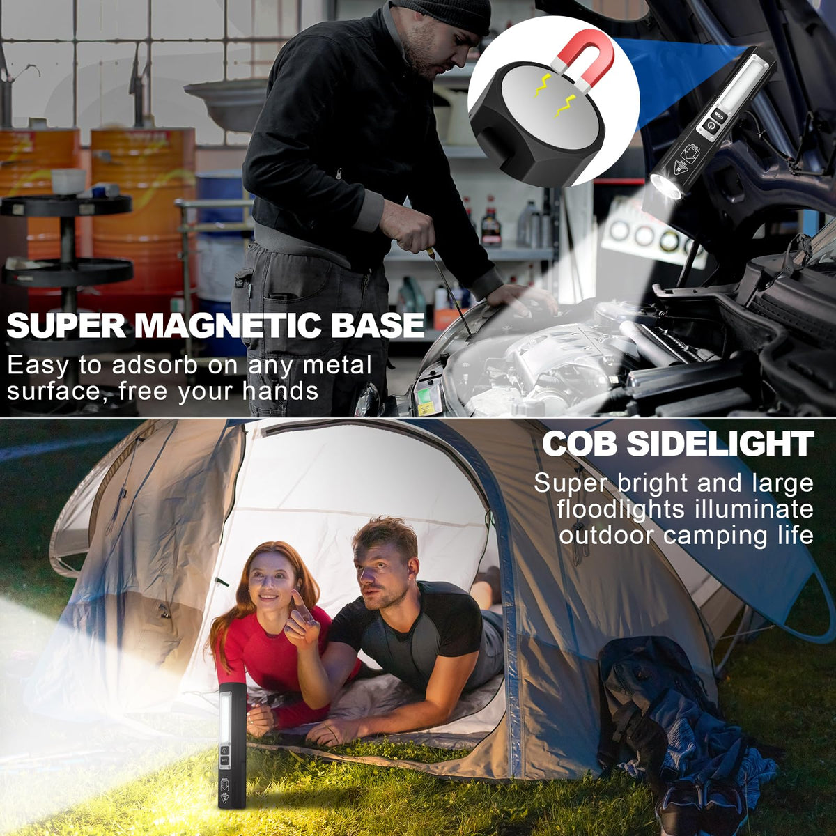 Small LED Rechargeable Magnetic Flashlights 20000 High Lumens - Super Bright Long Beam Pocket Powerful Flashlight 8 Modes with COB Work Light, Dual Button Tactical Flashlight for Camping Emergency