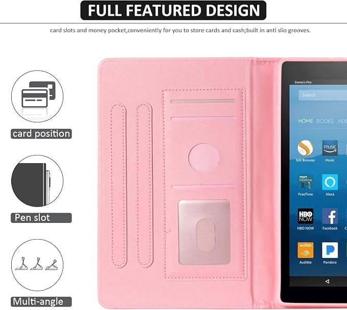 Dteck for Fire HD 8 Tablet Case (8th/7th/6th Generation-2018/2017/2016 Release) 8 Slim Folio Case with Auto Sleep Wake &amp Stand Function with Hand Strap Protective PU Leather Cute Cover Colorf