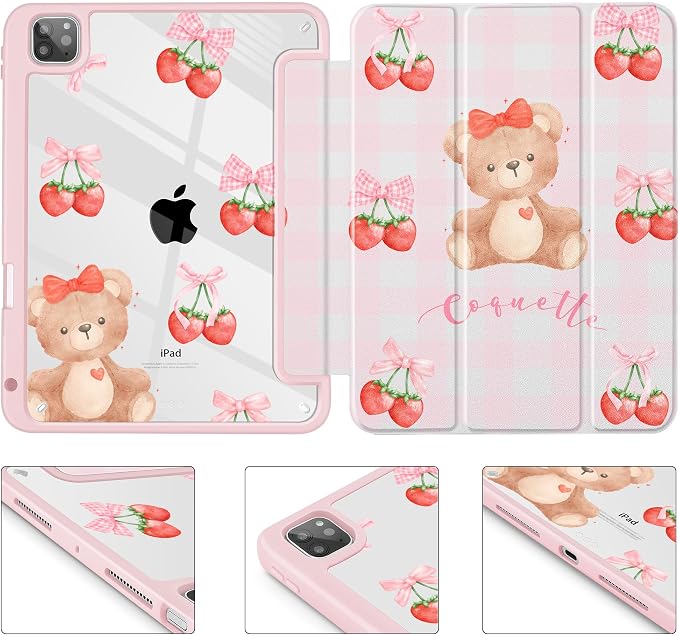 Case for iPad 12.9 Inch (6th/5th/4th/3rd Generation 2022/2021/2020/2018) Pencel Holder + Trifold Support Auto Sleep/Wake Transparent Shockproof Back Cover Abstract Floral SD163