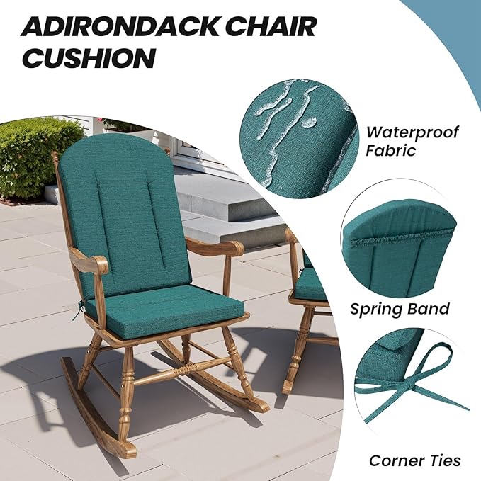 Crestlive Products 50x20 Inch Adirondack Chair Cushions Set of 2 Outdoor Rocking Chair Cushions Water Resistant High Back Patio Replacement Cushions, Malachite