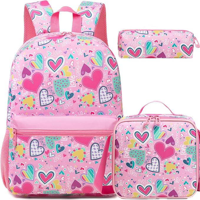 Kids Backpacks for Girls School Backpack for Kids Backpack with Lunch Box Bookbag for Girls Preppy Aesthetic Backpacks Back to School Supplies Kit