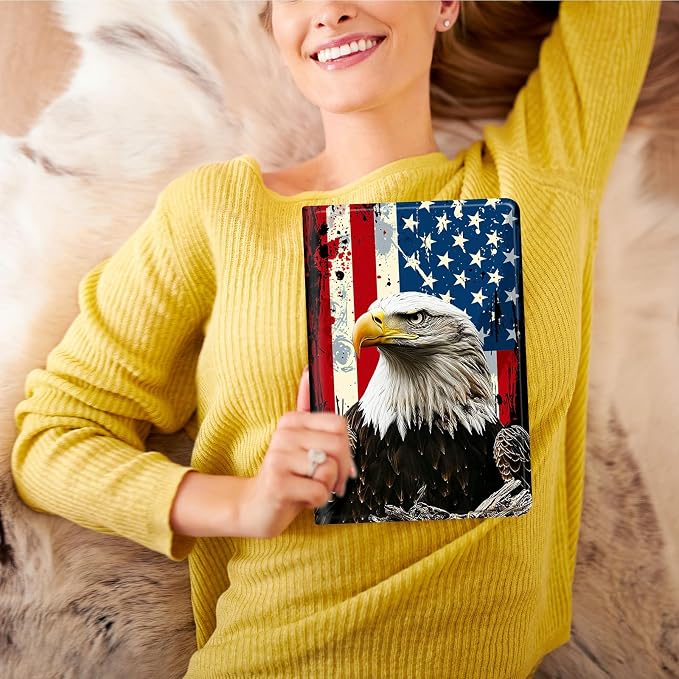 Case for All-New 7 Kindle Paperwhite 12th Gen 2024 &amp Kindle Colorsoft Signature EditionPU Leather Cover with Auto Sleep Wake FeatureAmerican Flag Eagle