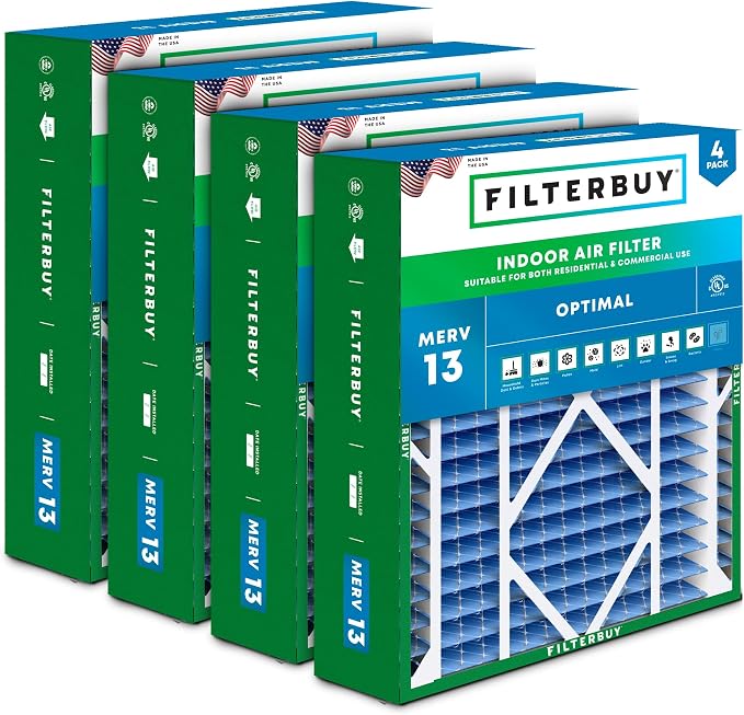 Filterbuy 20x26x5 Air Filter MERV 13 Optimal Smoke & Allergy Defense, Pleated