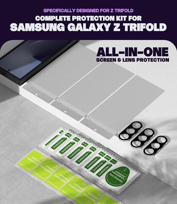 Orzero (3+3) Compatible for Samsung Galaxy Z TriFold 3 Pack Front Screen Protector + 3 Pack Camera Lens Protector Tempered Glass 9H High Definition Anti-Scratch Bubble-Free