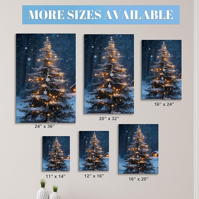 Framed Christmas Pictures Wall Decor,Vintage Pine Tree Prints,Winter Christmas Canvas Wall Art Decoration for Bedroom Bathroom Living Room Rustic Xmas Holiday Gifts (Christmas Tree 19, 12'' X 16'')