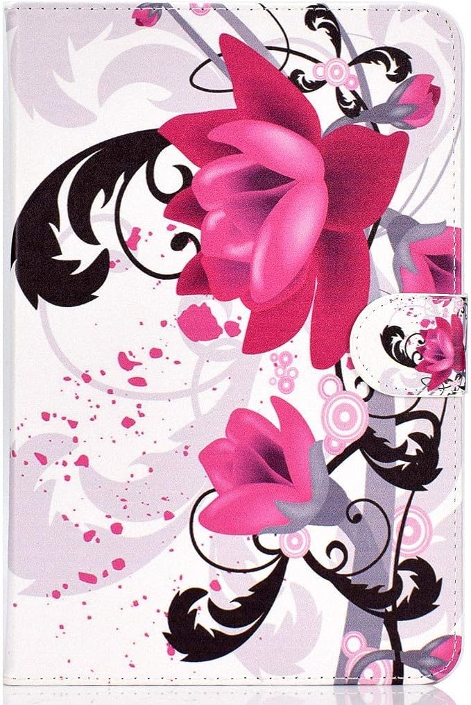 Universal 7 Inch Tablet Case Techcircle Ultra Slim Lightweight PU Leather Stand Folio Flip Wallet Protective Shell Case [Card Slots] [Magnetic Closure] for All 7 Android Tablet PC Cherry Blossom