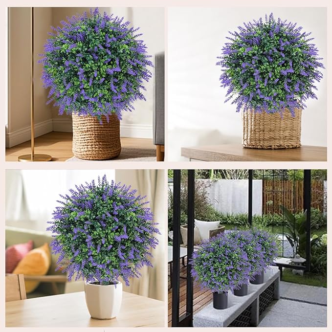 UV Resistant PE Artificial Lavender Topiary Balls (25") - 2 Pack Boxwood Bushes Maintenance Faux Shrubs with Ground Spike for Front Porch, Garden & Indoor Decor