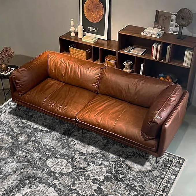 RUGSURE Washable Area Rugs - Perfect for Living Room, Bedroom, Kids Room, Nursery - Stain & Water Resistant Non-Slip, Pet & Child Friendly, Vintage Tribal Area Rugs (Grey, 8' x 10')