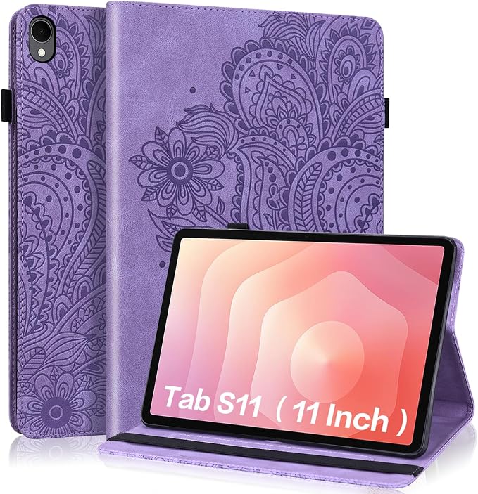 Case for Samsung Galaxy Tab S11 11 Inch PU Leather Multi-Angle Viewing Stand Wallet Protective Cover with Card Slots - Blue
