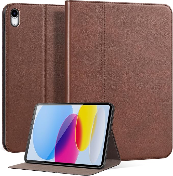 Leather Case for iPad A16 11th 11 2025 and iPad 10th 10.9 2022 | Genuine Full Grain Leather Folio CoverSmart Protective ShellShockproof &amp Drop-ProofAuto Wake/Sleep.Dark Brown