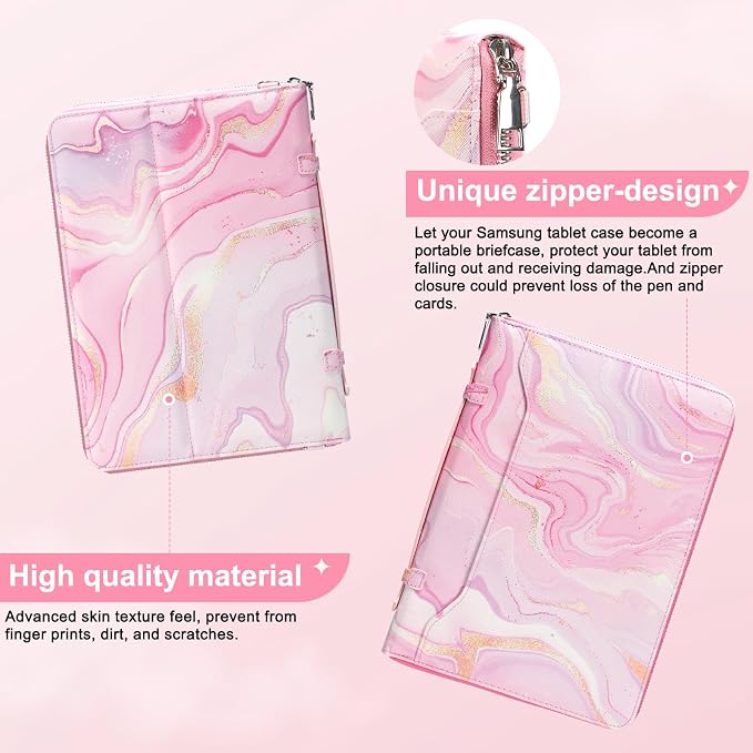 Case for Samsung Galaxy Tab S10 Lite / S10 FE / S9 FE 10.9-Inch / S9 11 | PU Leather / Zipper Bag / Clear Back Case / Hand Strap / Shoulder Strap / S-Pen Holder / Stand Cover