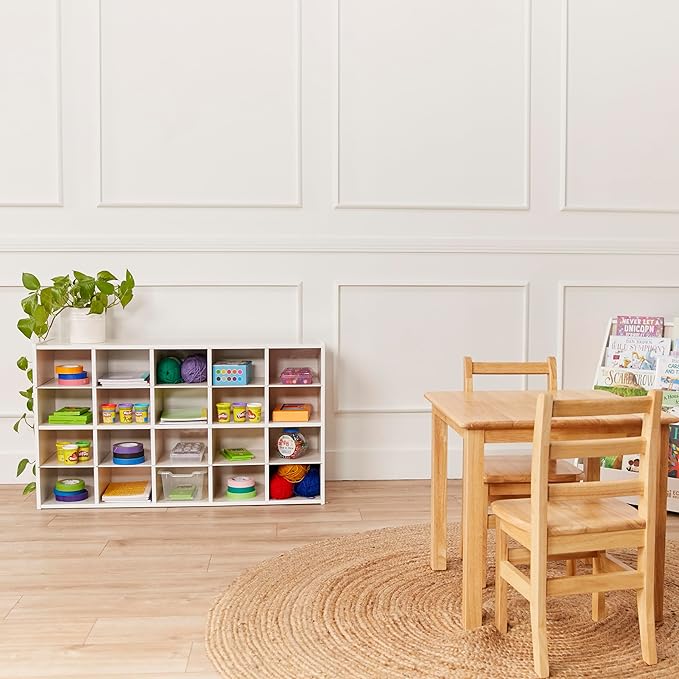 ECR4Kids Streamline 20 Cubby Tray Storage Cabinet, 4x5, Classroom Furniture, White Wash