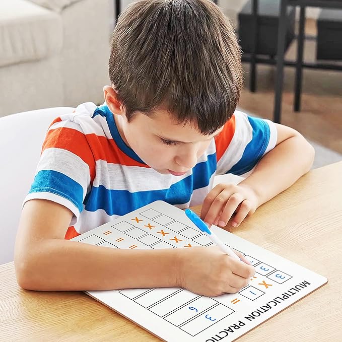 SCRIBBLEDO Dry Erase Multiplication Chart Whiteboard 9" x 12" Multiplication Table Double Sided Times Table Math Manipulatives White Board for Kids Students Classroom and Home Mini Lapboard Game