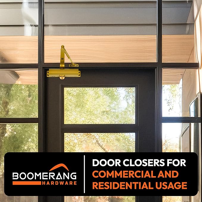 Boomerang Medium Duty Automatic Commercial Door Closer - D703 Hydraulic UL 3 hr. Fire Rated Closer, Surface-Mounted Size 3 for Home & Light Commercial Doors, Painted Brass/Gold (US4)