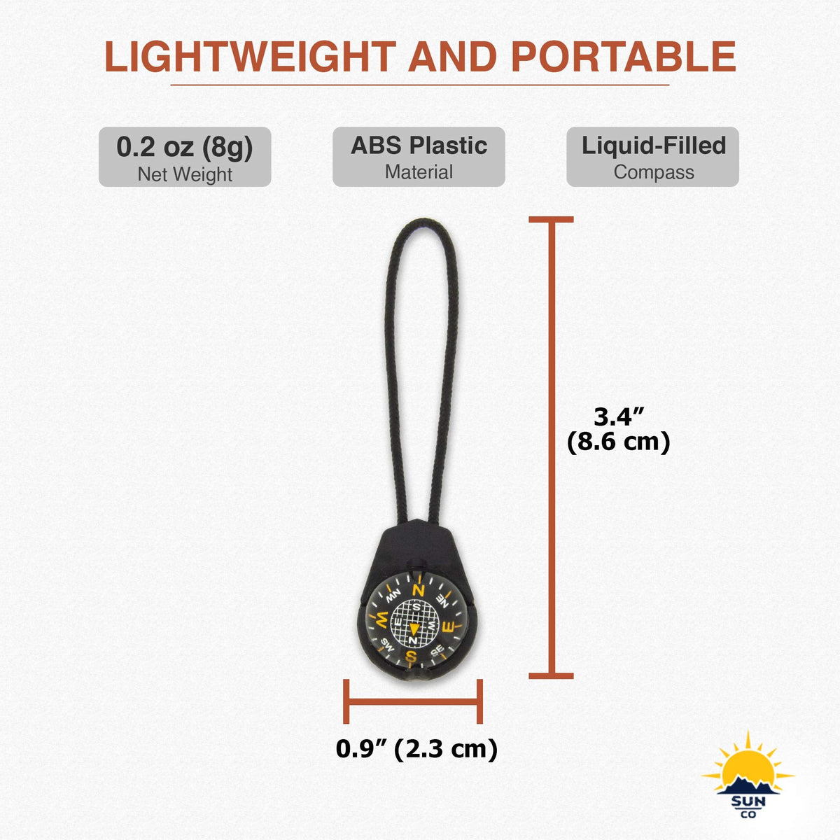 Sun Company ZiprComp - Micro Ball Compass with Lanyard | Zipper Pull Compass for Jacket, Parka, or Pack