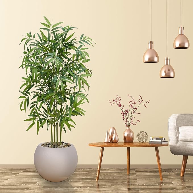 Artificial Bamboo Tree 5FT Tall Fake Plants Faux Silk Plant, Faux Bamboo Plant for Home Office Indoor Outdoor Decor Artificial Trees with Tall Planter