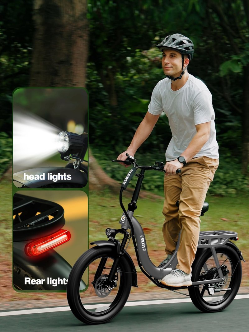 Elecby 1200W Peak Folding Electric Bike for Adults, 28MPH 48V 10.4Ah Removable Battery, 55-Mile Range, 20"x3" Fat Tire, Step-Thru Ebike with Basket 7-Speed – Commuter E-Bike Grey