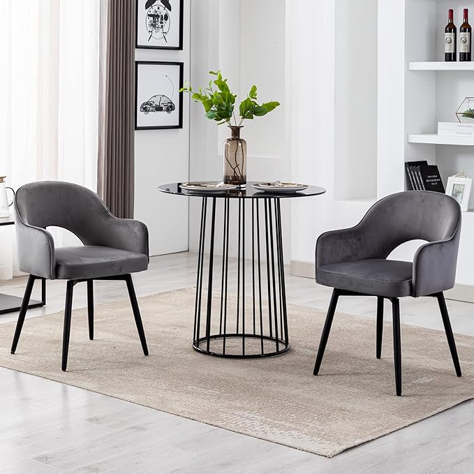 DUOMAY Swivel Dining Chair Set of 6, Velvet Upholstered Side Chair Modern Accent Guest Chair Home Office Desk Chair with No Wheels for Dining Room Living Room Office, Grey