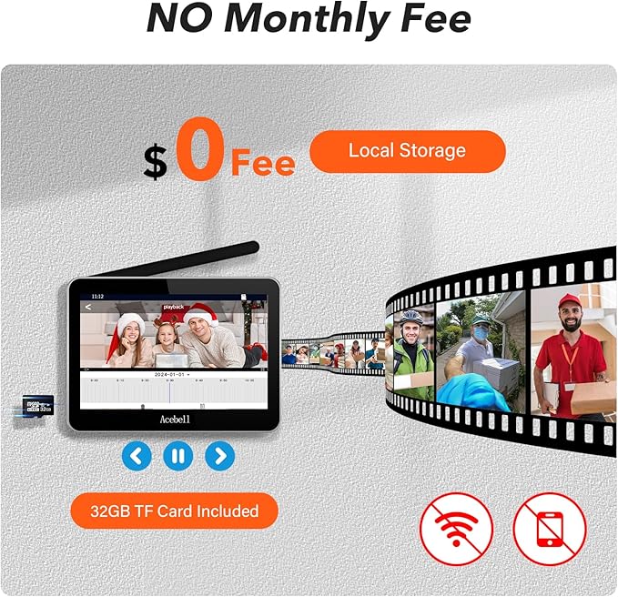 ACEBELL Wireless Video Doorbell Intercom System Battery Operated, 1080P Video Doorbell Camera with Monitor Wireless, Video Door Phone with 7''Touch Screen, Motion Detection, No Monthly Fees