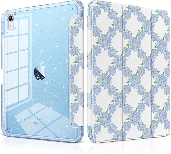 MEEgoodo Case for iPad A16 11th Generation 2025/10th Generation 2022 Glitter Tablet Cases with Transparent Acrylic Back+Trifold Stand +Pencil Holder+Auto Wake/SleepAbstract Sun &amp Palm Tree