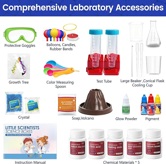 150+ Experiments Science Kits for Kids, STEM Activities Educational Science Kits Gifts with Chemistry Set, Erupting Volcano and Growing Crystal Tree (Science kit)