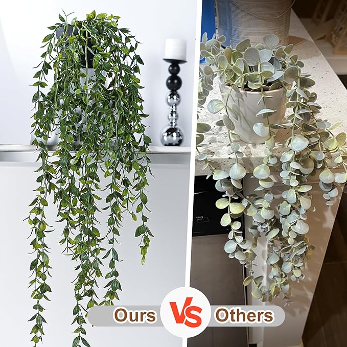 Artificial Hanging Plant 2 Pcs Faux Plant Ivy Vine Faux Eucalyptus Vines Fake Potted Greenery for Wall Living Room Home Shelf Office Bathroom Outdoor Indoor Decor (Type 1)