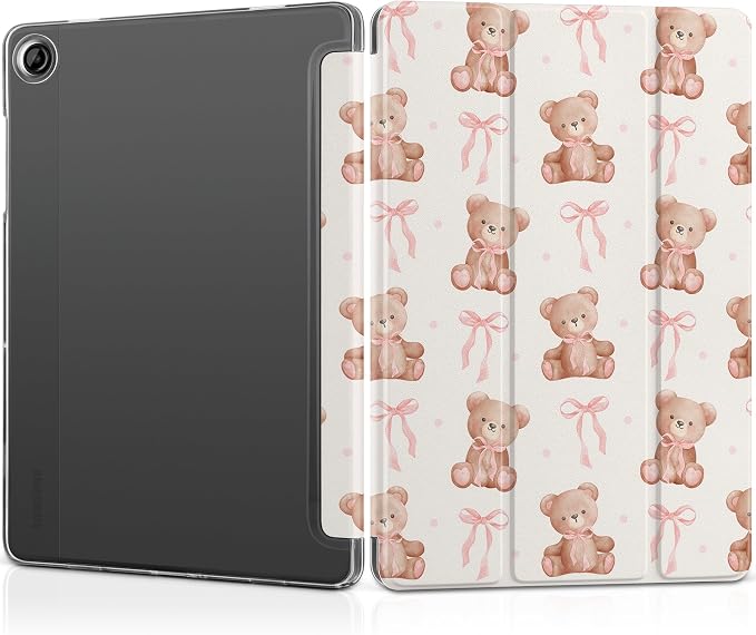 Case for Samsung Galaxy Tab A11 Plus A11+ 11 inch (2025/2026) &amp Tab A9 Plus A9+ 11 inch (2024/2023) Slim Smart Stand Cover with Translucent Hard Back Auto Wake/Sleep - Bear with Bows