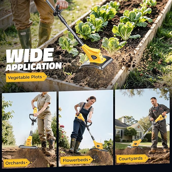 Cordless Tiller Cultivator Compatible with Dewalt 20V: MtiolHig Tiller for Gardening 360RPM Electric Garden Tiller, Brushless Rototiller 9" Width 6.3" Depth for Lawn/Soil Cultivation (No Battery)