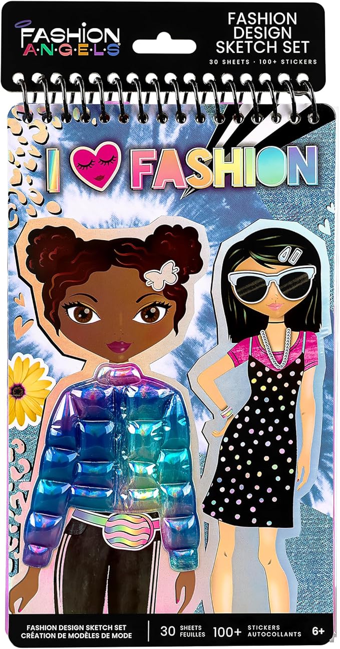 Fashion Angels Fashion Design Sketch Set - Compact Portfolio Sketchbook for Girls, Fashion Coloring Book for Kids Ages 6+, Includes Stencils & 100+ Stickers