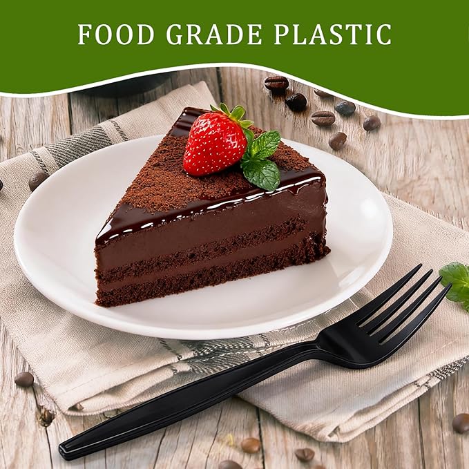 Compostable Forks, 300 Large No Plastic Forks(7 in), Black Disposable Cutlery Silverware Heavy Duty Eco Friendly Durable and Heat Resistant Alternative to Plastic Silverware