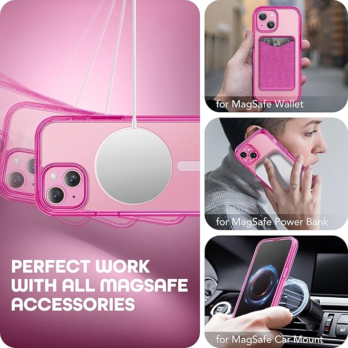 Magnetic for iPhone 15 Plus Case, Compatible with MagSafe, Built-in Privacy Screen Protector and Camera Protection, Anti Spy Full Body Dustproof Shockproof Hard Phone Case 6.7", Bright Pink